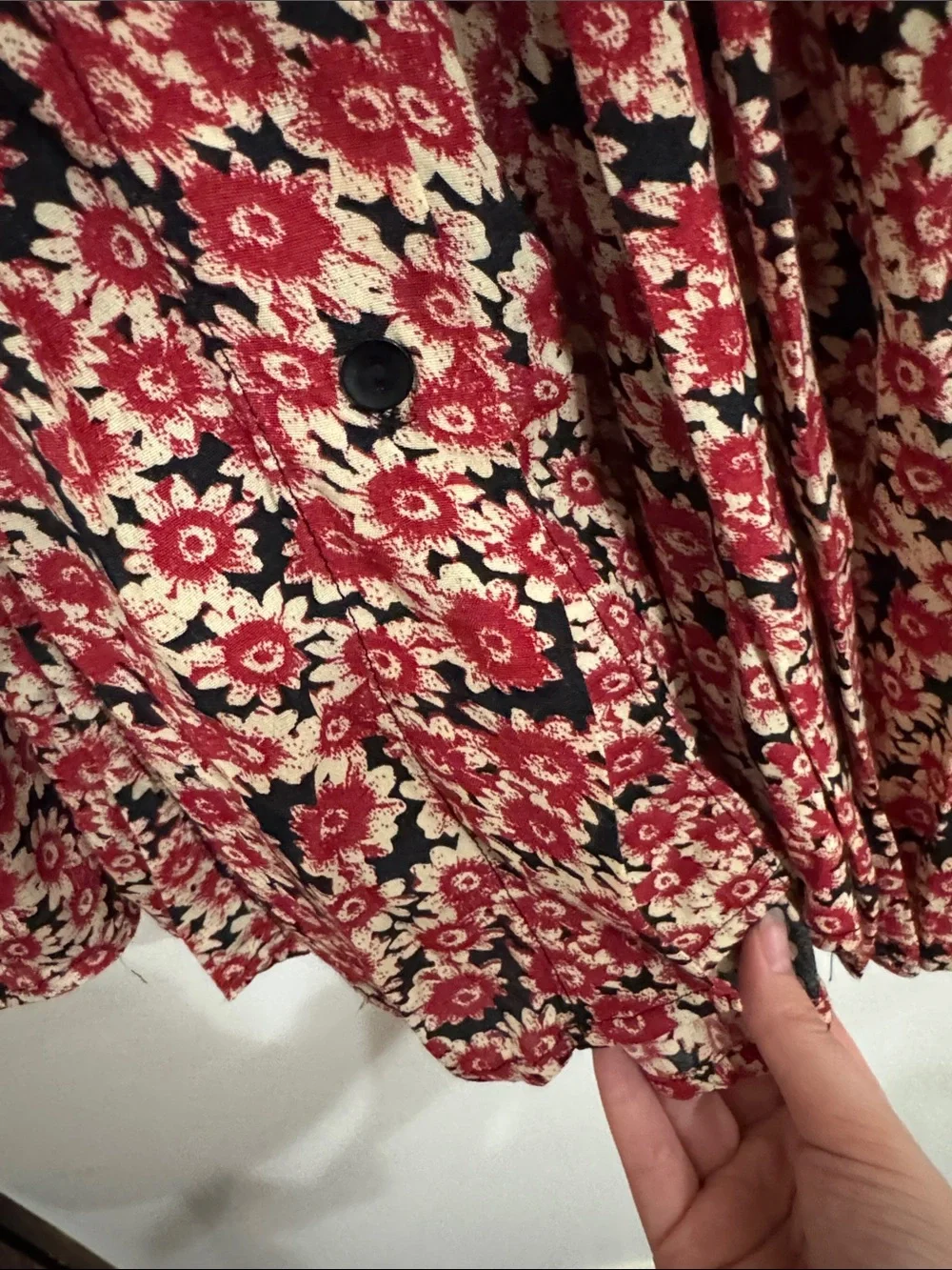 Free People Lace Up Mini Black Combo Dress Buttoned Front Ditsy Floral Print S